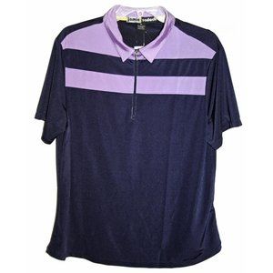 jamie sadock Navy with Lavender Stripe Short Sleeve Zip Polo